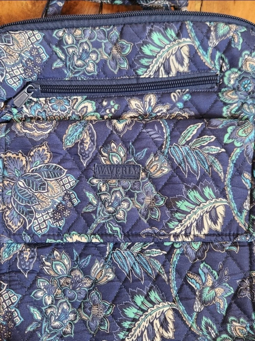 Waverly Navy Blue Floral Paisley Quilted Backpack